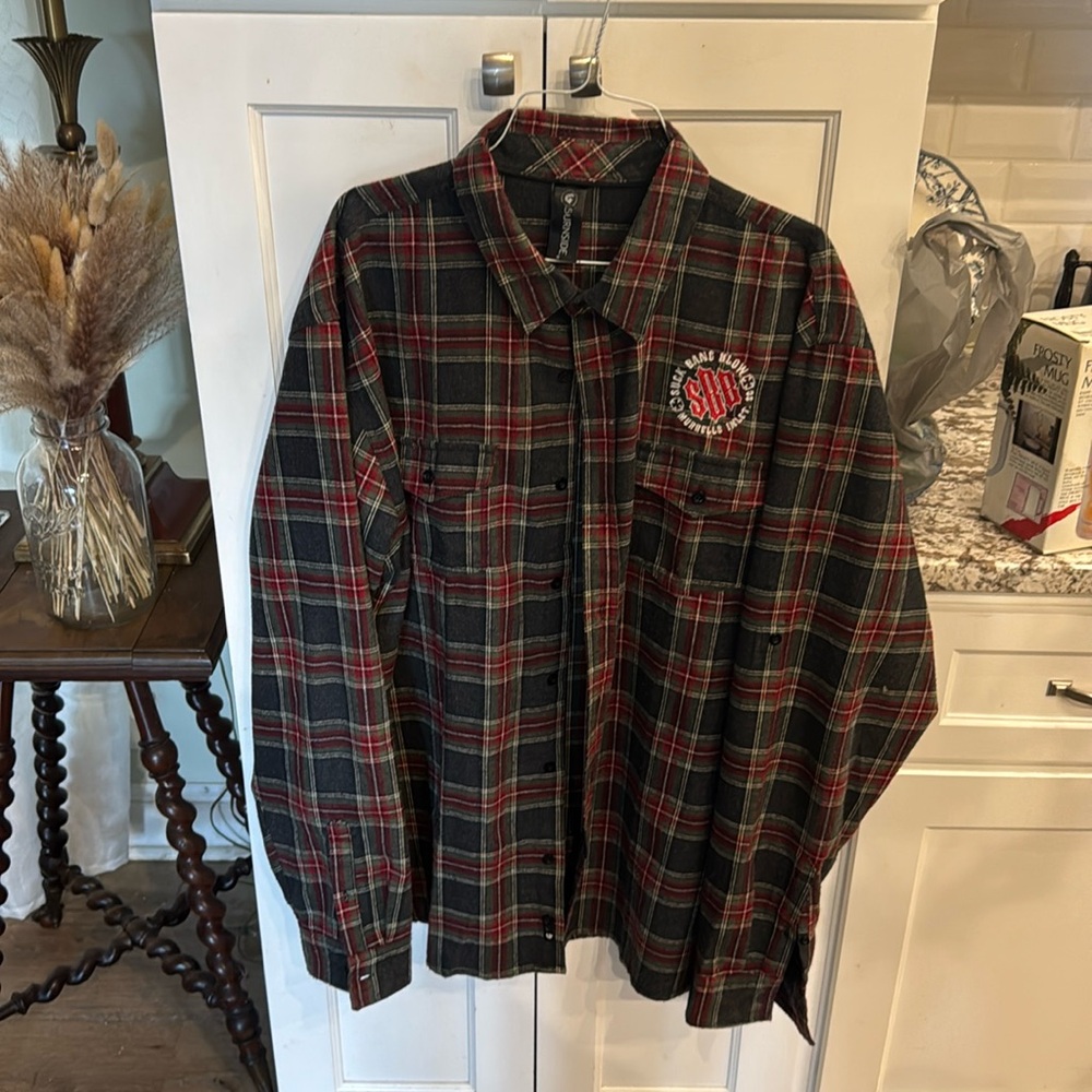 Brand new with tags Cotton plaid Burnside suck, bang, blow  Murrells inlet shirt